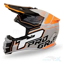 Kask motocyklowy offroad, szaro-czarno-pomarańczowy, Progrip Adventure PG3080