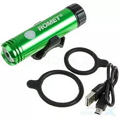 Lampa przednia al.1-LED USB. kolor zielony mod.R-106 blister et/logo ROMET