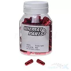 Nakrętki wentyla FV (presta), aluminium, czerwone, opakowanie 100 sztuk
