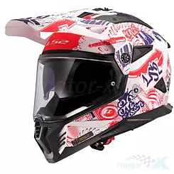 Kask motocyklowy offroad z szybą i blendą, LS2 MX702 Pioneer II Fantasy Matowy