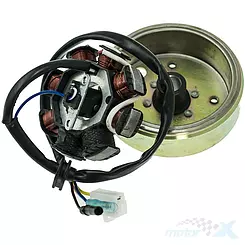 Stator iskrownik, stojan alternatora, z magnetem 8 cewek, kostka 2 piny, 4 przewody 139QMB/QMA (GY6 50) 4T