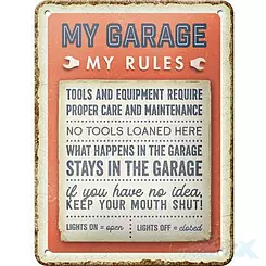 Tablica, plakat 15x20 cm, tłoczona blacha, my garage , my rules 26301
