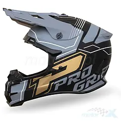 Kask motocyklowy offroad, szaro-złoty (mat), Progrip Adventure PG3080
