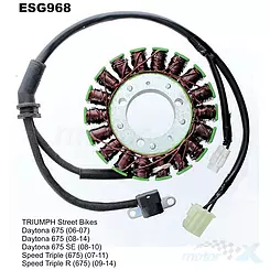 Stator iskrownik, stojan alternatora, uzwojenie alternatora, Electrosport TRIUMPH Daytona 675 (06-14) , Street Triple 675 (07-11), Street Triple R 675 (09-14)