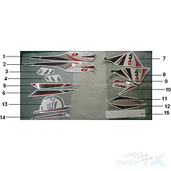Naklejka (12) przedniej osłony lewa W1 Keeway RY6 05523B67W104