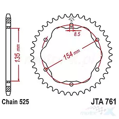 Zębatka tylna 525 38 zębów JT Sprockets JTA761