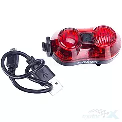 Lampa tylna 2-LED USB  mod. R-202 czarna  et/logo ROMET