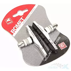 Klocki hamulcowe rowerowe, wymienne okładziny, nakrętki 72 mm, logo Romet, MTB-965VC