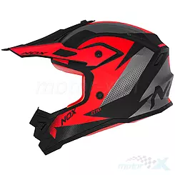 Kask dziecięcy Cross Offroad, Nox N761 Fusion Czarny Mat-Czerwony Fluo