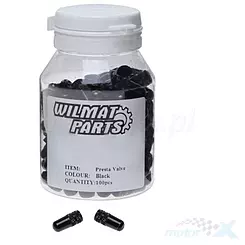 Nakrętki wentyla FV (presta), aluminium, czarne, opakowanie 100 sztuk