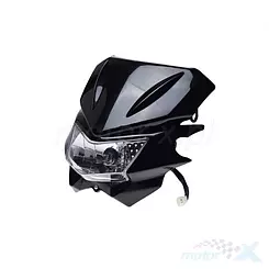 Lampa uniwersalna przednia enduro z osłoną, czarna, żarówka HS1 35/35W