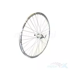 Felga tylna, koło rowerowe 28", stożkowe, srebrne, wolnobieg, pod tarczę hamulcową
