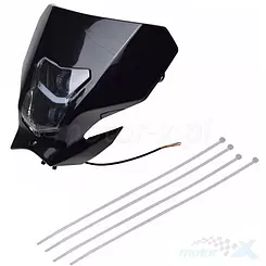 Lampa przednia LED z osłoną, uniwersalna, czarna, homologowana, WM Motor 73B