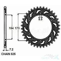 Zębatka tylna SUNSTAR STALOWA  SUNR1-4695  43 zęby