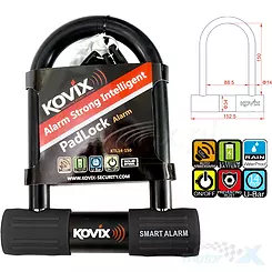 Kłódka U-Lock z alarmem 120dB, czarna, KOVIX KTL14-150