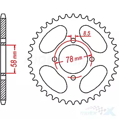 Zębatka tylna 428 / 58mm otwór / 78mm przekątna PBR 810 [różna ilość zębów]