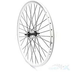 Felga przednia, koło rowerowe 26", obręcz biała AG motors (2), piasta czarna JOY-753 ze szprychami