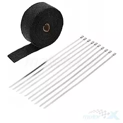 Owijka rury wydechowej, wrap, opaska termiczna, 10 metrów, czarna, Power Force