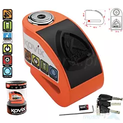 Blokada tarczy hamulcowej, sworzeń 6mm, z alarmem 120dB, pomarańczowy neon, KOVIX KD6