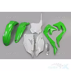 Zestaw osłon nadwozia zielono-biało-czarny UFO Plast Kawasaki KXF 250 / 450 