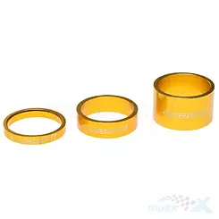 Podkładki dystansowe steru kierowniczego, rowerowe, grubość 5 / 10 / 20 mm, średnica 1 1/8, aluminiowe, żółte, zestaw 3 sztuk