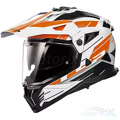 Kask motocyklowy offroad z szybą i blendą, LS2 MX702 Pioneer II Namib Połysk Pomarańczowy