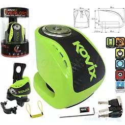 Blokada tarczy hamulcowej, sworzeń 5.5mm, z alarmem 120dB, zielony neon, KOVIX KNS6