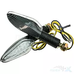 Kierunkowskazy LED z homologacją, gwint M10x1.5mm, biały klosz, carbon, WM Motor