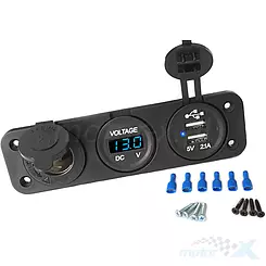 Gniazdo zapalniczki 12v USB, woltomierz, niebieski wyświetlacz Moretti Parts