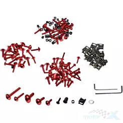Zestaw aluminiowych śrub, blaszek i podkładek montażowych, 177 elementów, czerwone, zestaw montażowy osłon, WM Motor