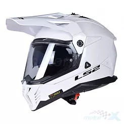 Kask motocyklowy offroad z szybą i blendą, LS2 MX702 Pioneer II Połysk Biały