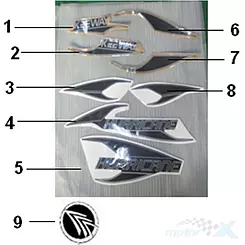 Naklejka (3) lewa przedniej osłony Keeway Hurricane kolor H8 05521B03H80S
