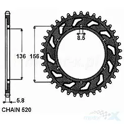 Zębatka tylna SUNSTAR ALUMINIOWA  SUNR5-3631  52 zęby
