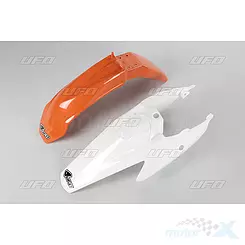Błotnik przedni i błotnik tylny zestaw biało-pomarańczowy UFO Plast KTM SX 85 04-12
