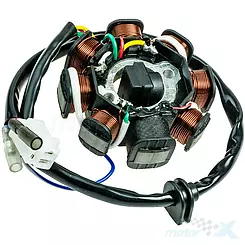 Stator iskrownik, stojan alternatora, 8 cewek, 3 piny żeńskie, 5 przewodów 139QMB/QMA (GY6 50) 4T