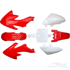 Zestaw osłon nadwozia, biało-czerwone, 7 elementów, Abiwa,  Pocket Bike / mini Cross / MRF / Pitbike