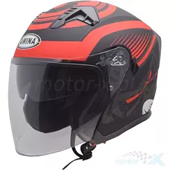 Kask otwarty z blendą i homologacja ECE 22.06, Awina JK528 Matowy Czarno-Czerwony