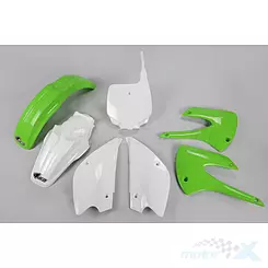 Zestaw osłon nadwozia zielono-biały UFO Plast Kawasaki KX 85 01-13
