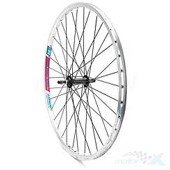 Felga przednia, koło rowerowe 26", obręcz srebrna AG motors, piasta czarna JY-753, szprychy czarne