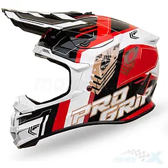 Kask motocyklowy offroad, czerwono-biały, Progrip Spirits PG3080