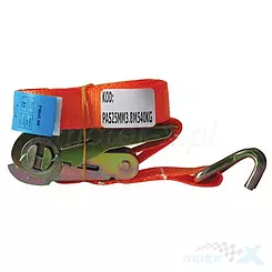 Pas transportowy z hakiem i klamrą, 4m x 25mm, wytrzymałość 540kg, homologacja, Biketec PAS01