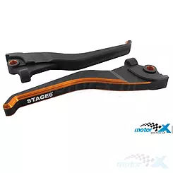 Dźwignie hamulców Stage6 SSP CNC Dual, czarno-pomarańczowe, MBK Nitro / Yamaha Aerox