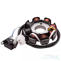 Stator iskrownik, stojan alternatora, 8 cewek, 2 piny żeńskie, 4 przewody 139QMB/QMA (GY6 50) 4T