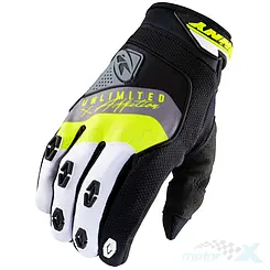 Rękawice motocyklowe offroad, czarno-szaro-żółte fluo, Kenny Racing Safety