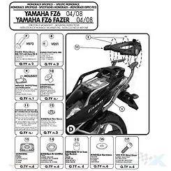 Stelaż kufra centralnego Kappa Yamaha FZ6 / FZS 600 FAZER / FZ6 S2 bez płyty