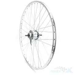 Felga tylna, koło rowerowe 28", obręcz srebrna MTB ROMET, piasta Shimano NEXUS-7 ze szprychami ocynk
