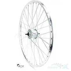 Felga przednia, koło rowerowe przednie 26", srebrna, MTB ROMET, piasta Shimano ADHC30003NNAS, szprychy ocynk