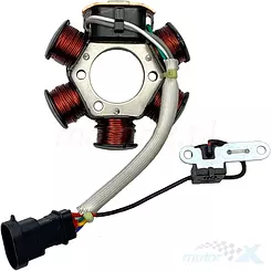 Stator iskrownik, stojan alternatora, 6 cewek 1 nieuzwojona, Piaggio 50 2T