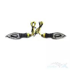Kierunkowskazy LED CH-1030, czarne, plastikowe, trójkątne z otworem, krótkie ramie