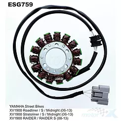 Stator iskrownik, stojan alternatora, uzwojenie alternatora, Electrosport YAMAHA XV 1900 Roadliner / Stratoliner / Midnight (06-13)